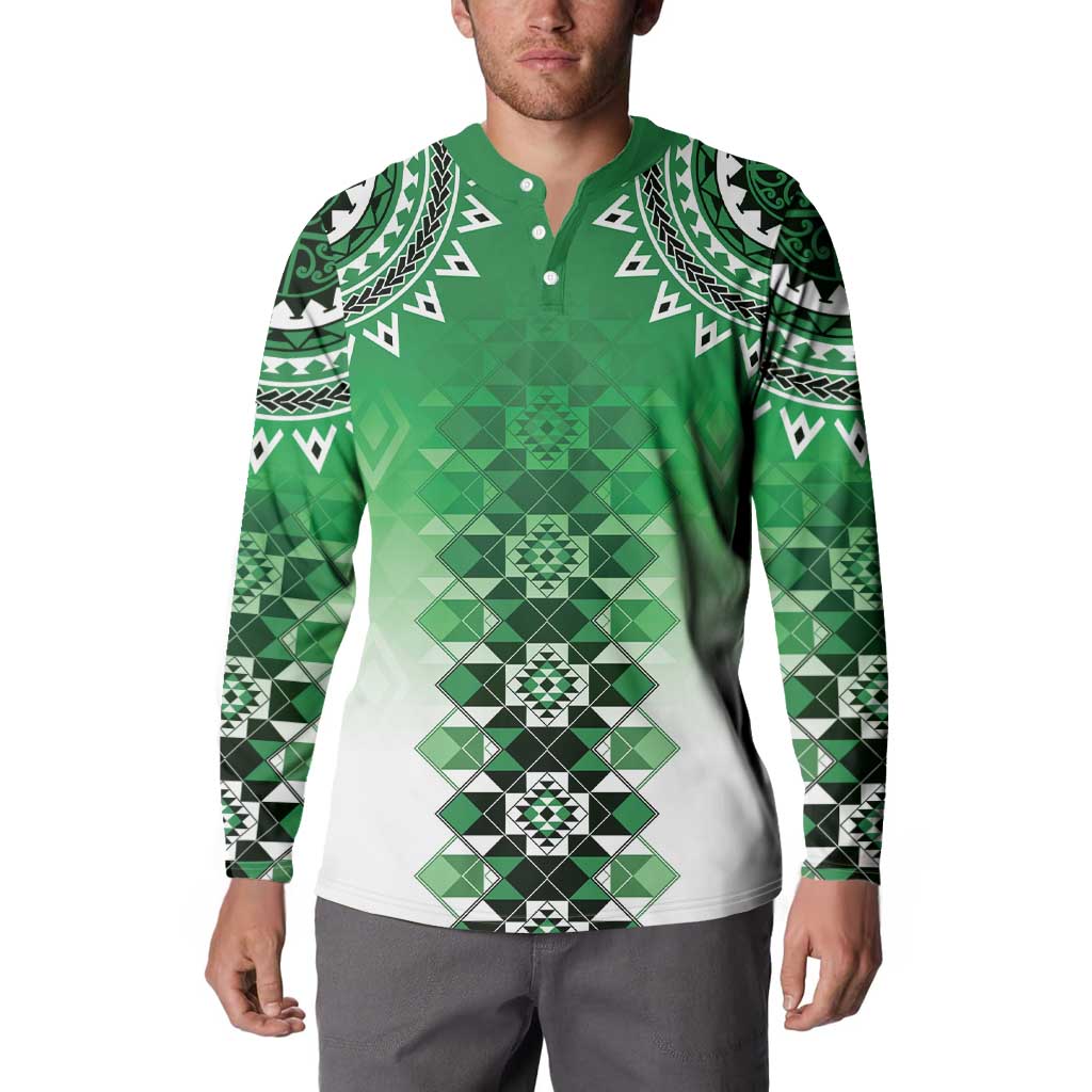 New Zealand Button Sweatshirt Poutama Mix Green Taniko Inspired Art LT05 - Polynesian Pride