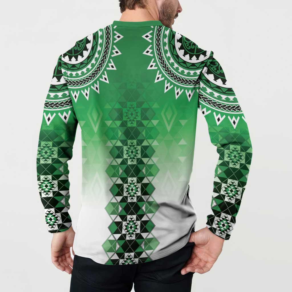 New Zealand Button Sweatshirt Poutama Mix Green Taniko Inspired Art LT05 - Polynesian Pride