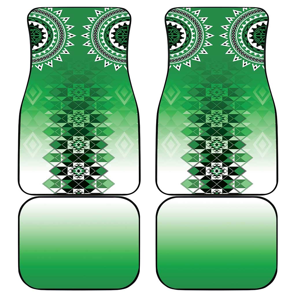 New Zealand Car Mats Poutama Mix Green Taniko Inspired Art LT05 - Polynesian Pride