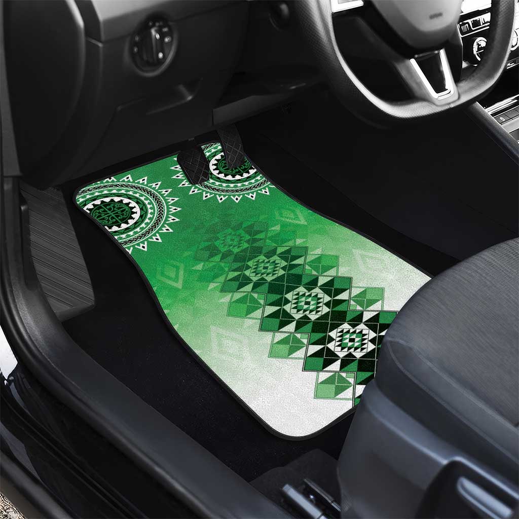 New Zealand Car Mats Poutama Mix Green Taniko Inspired Art LT05 - Polynesian Pride