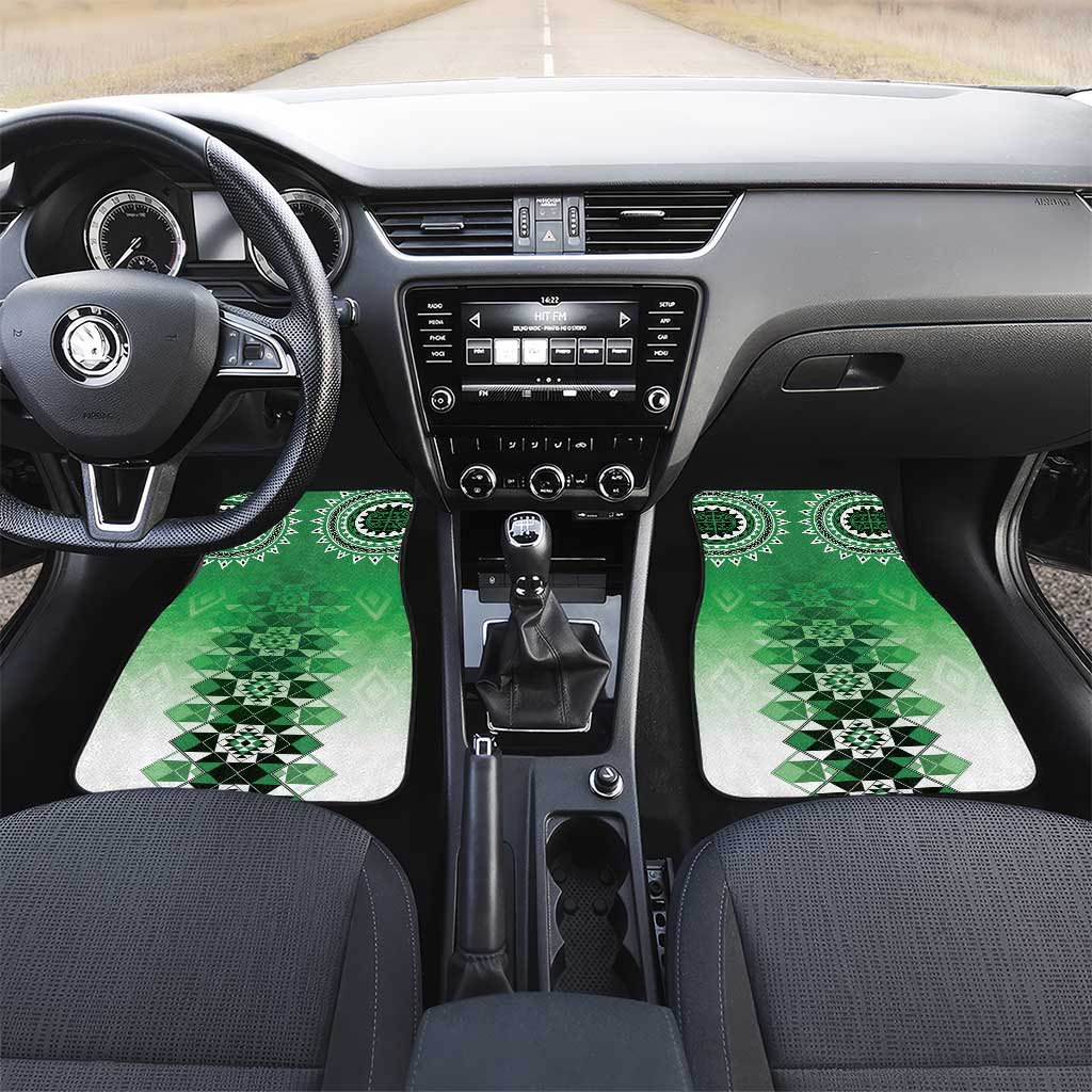 New Zealand Car Mats Poutama Mix Green Taniko Inspired Art LT05 Set 2pcs - Front Green - Polynesian Pride