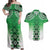 New Zealand Couples Matching Off Shoulder Maxi Dress and Hawaiian Shirt Poutama Mix Green Taniko Inspired Art LT05