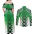 New Zealand Couples Matching Off Shoulder Maxi Dress and Long Sleeve Button Shirt Poutama Mix Green Taniko Inspired Art LT05