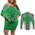 New Zealand Couples Matching Off Shoulder Short Dress and Long Sleeve Button Shirt Poutama Mix Green Taniko Inspired Art LT05