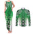 New Zealand Couples Matching Tank Maxi Dress and Long Sleeve Button Shirt Poutama Mix Green Taniko Inspired Art LT05