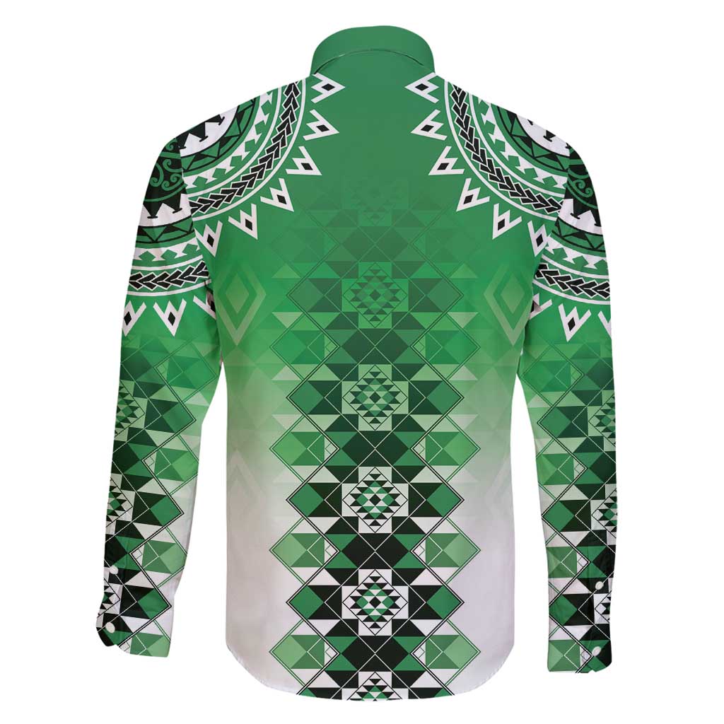 New Zealand Family Matching Long Sleeve Bodycon Dress and Hawaiian Shirt Poutama Mix Green Taniko Inspired Art LT05