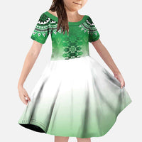 New Zealand Family Matching Off Shoulder Maxi Dress and Hawaiian Shirt Poutama Mix Green Taniko Inspired Art LT05