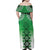 New Zealand Family Matching Off Shoulder Maxi Dress and Hawaiian Shirt Poutama Mix Green Taniko Inspired Art LT05