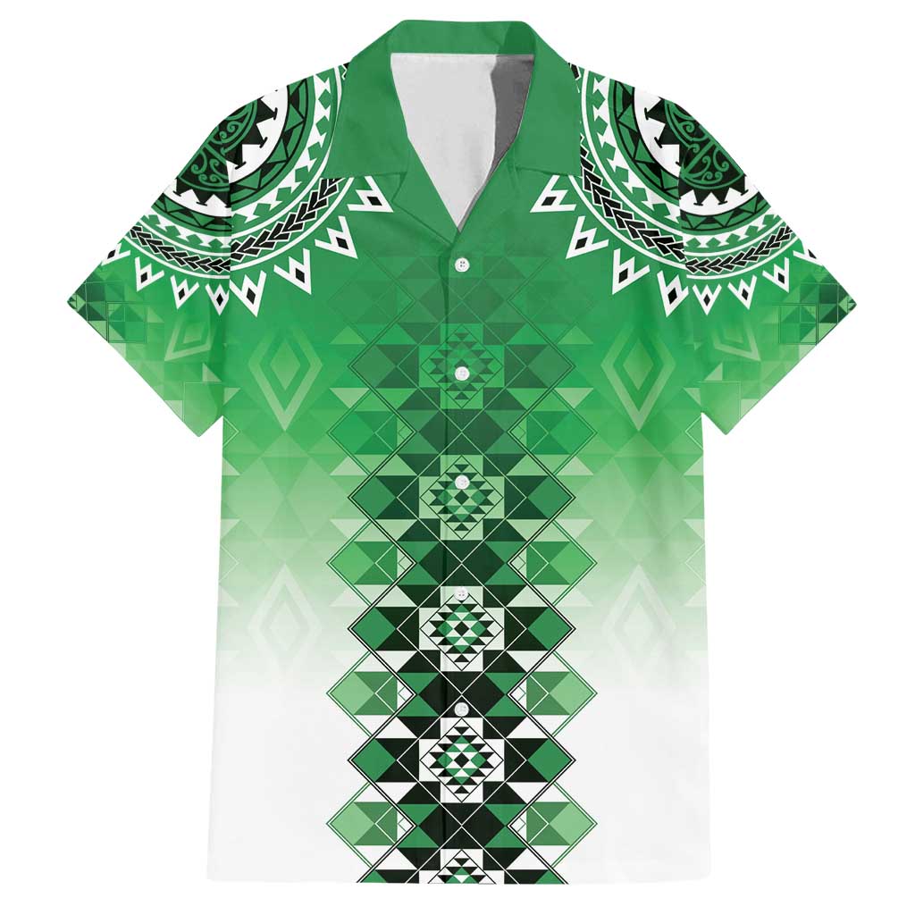 New Zealand Family Matching Summer Maxi Dress and Hawaiian Shirt Poutama Mix Green Taniko Inspired Art LT05