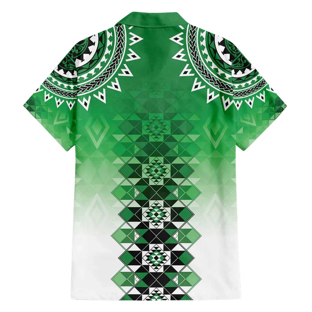 New Zealand Family Matching Tank Maxi Dress and Hawaiian Shirt Poutama Mix Green Taniko Inspired Art LT05