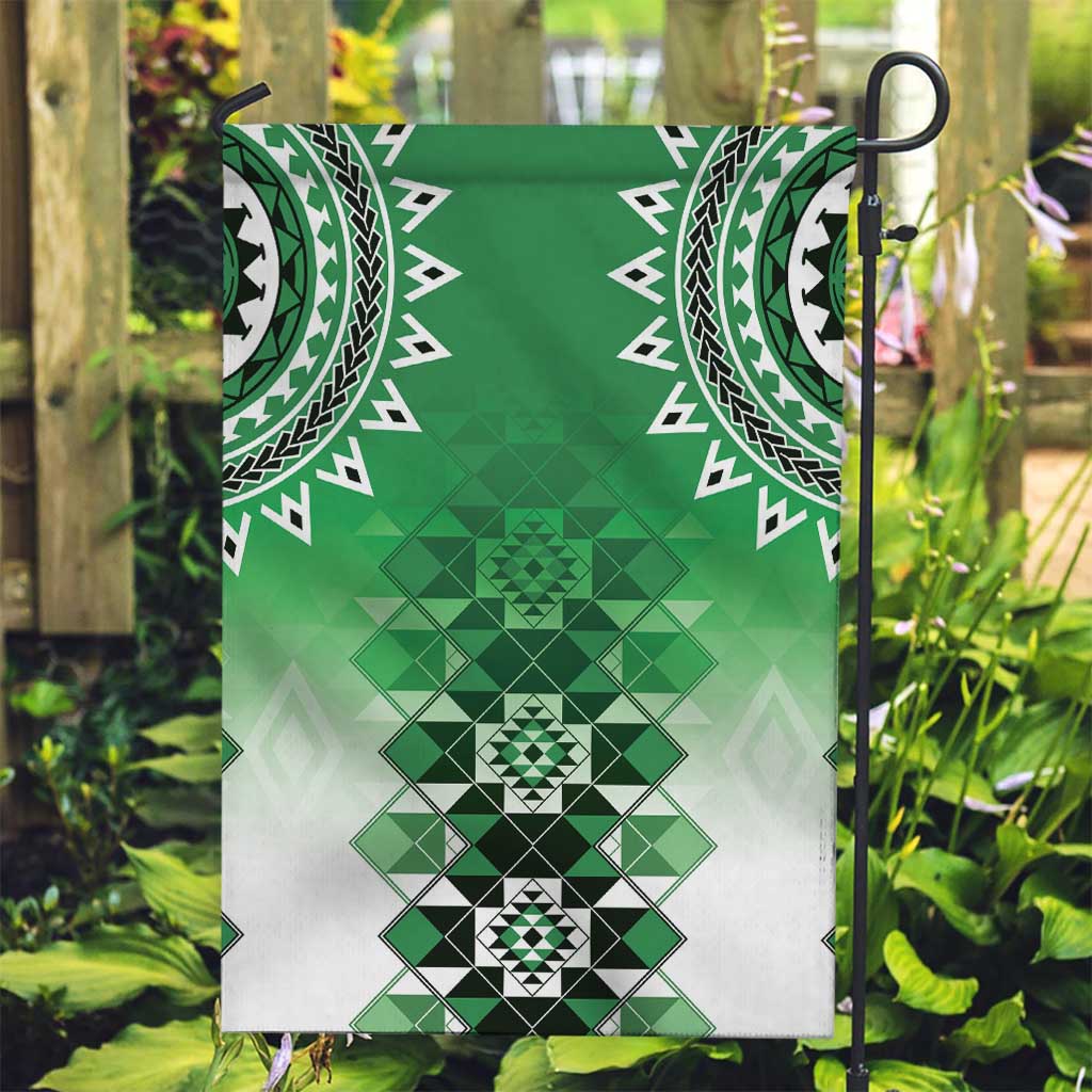 New Zealand Garden Flag Poutama Mix Green Taniko Inspired Art LT05 Garden Flag Green - Polynesian Pride