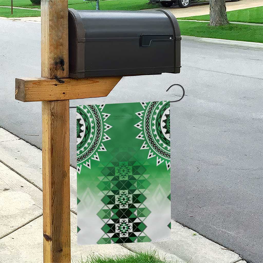 New Zealand Garden Flag Poutama Mix Green Taniko Inspired Art LT05 - Polynesian Pride