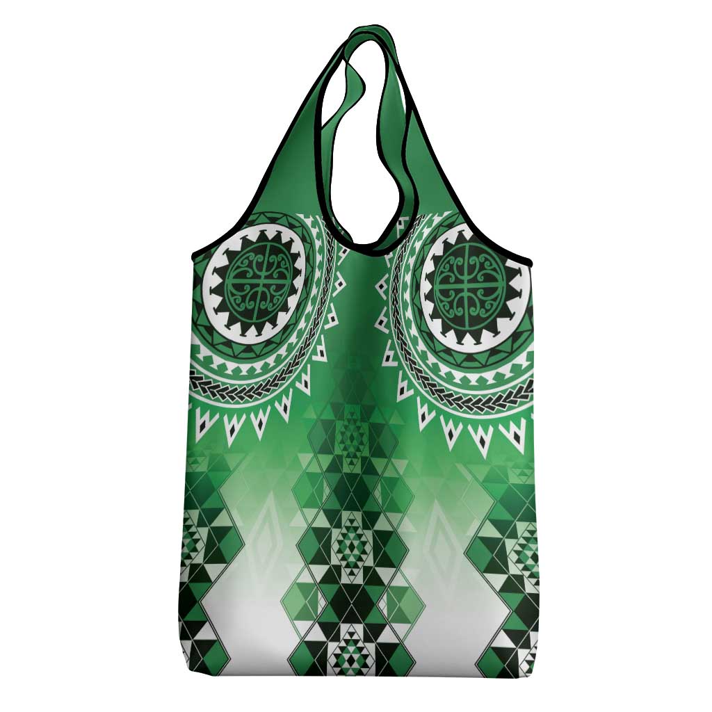 New Zealand Grocery Bag Poutama Mix Green Taniko Inspired Art LT05 - Polynesian Pride