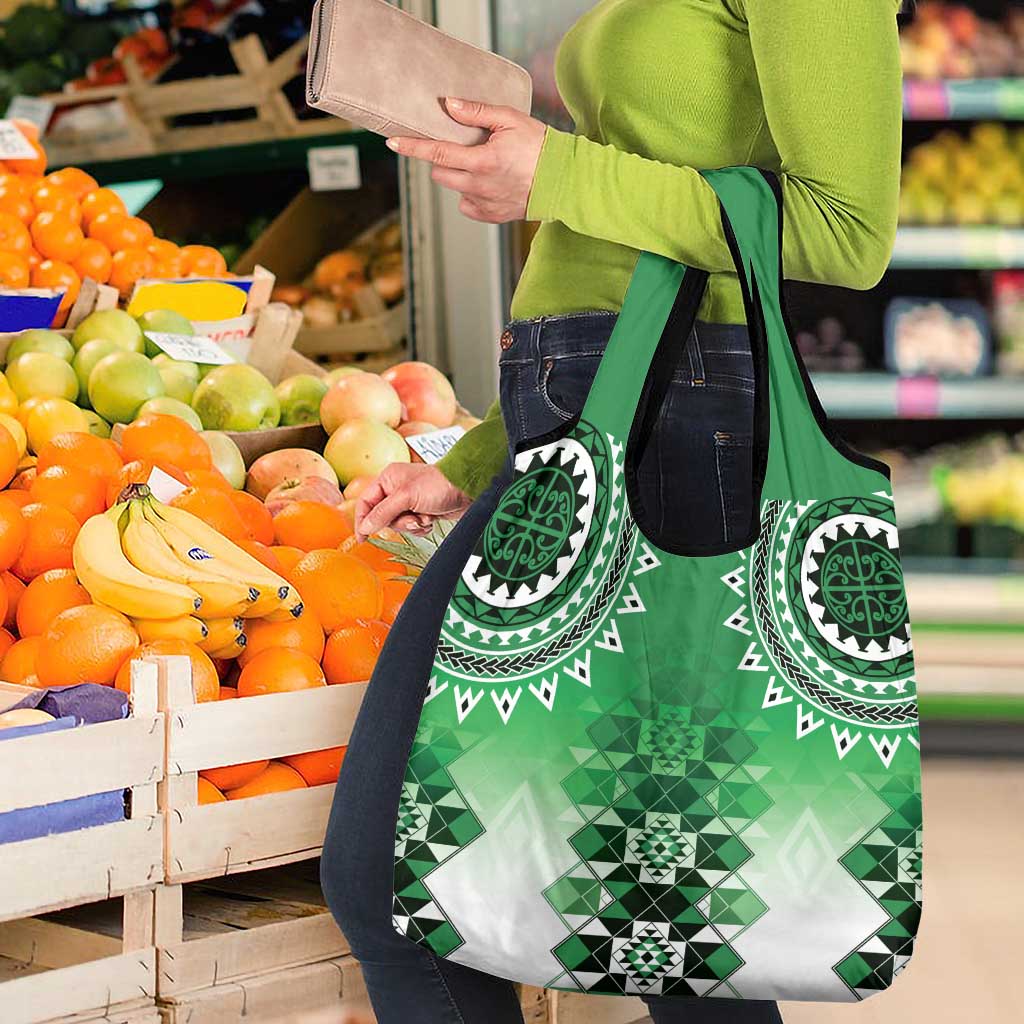 New Zealand Grocery Bag Poutama Mix Green Taniko Inspired Art LT05 - Polynesian Pride