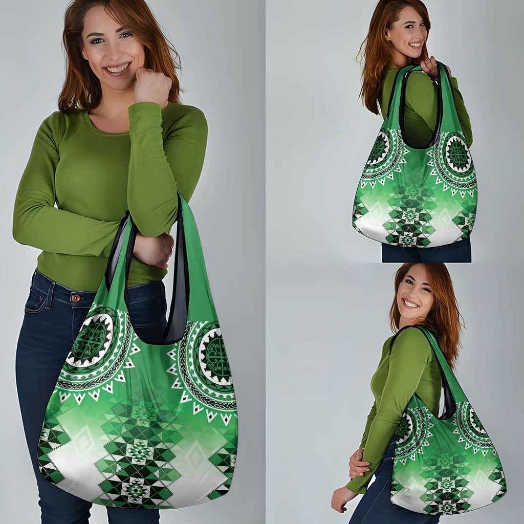 New Zealand Grocery Bag Poutama Mix Green Taniko Inspired Art LT05 - Polynesian Pride