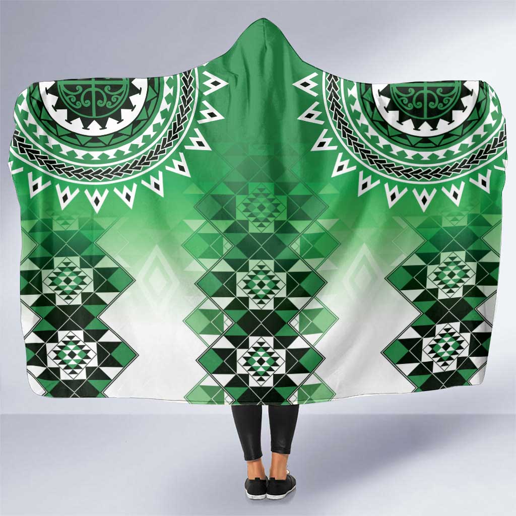 New Zealand Hooded Blanket Poutama Mix Green Taniko Inspired Art LT05 One Size Green - Polynesian Pride