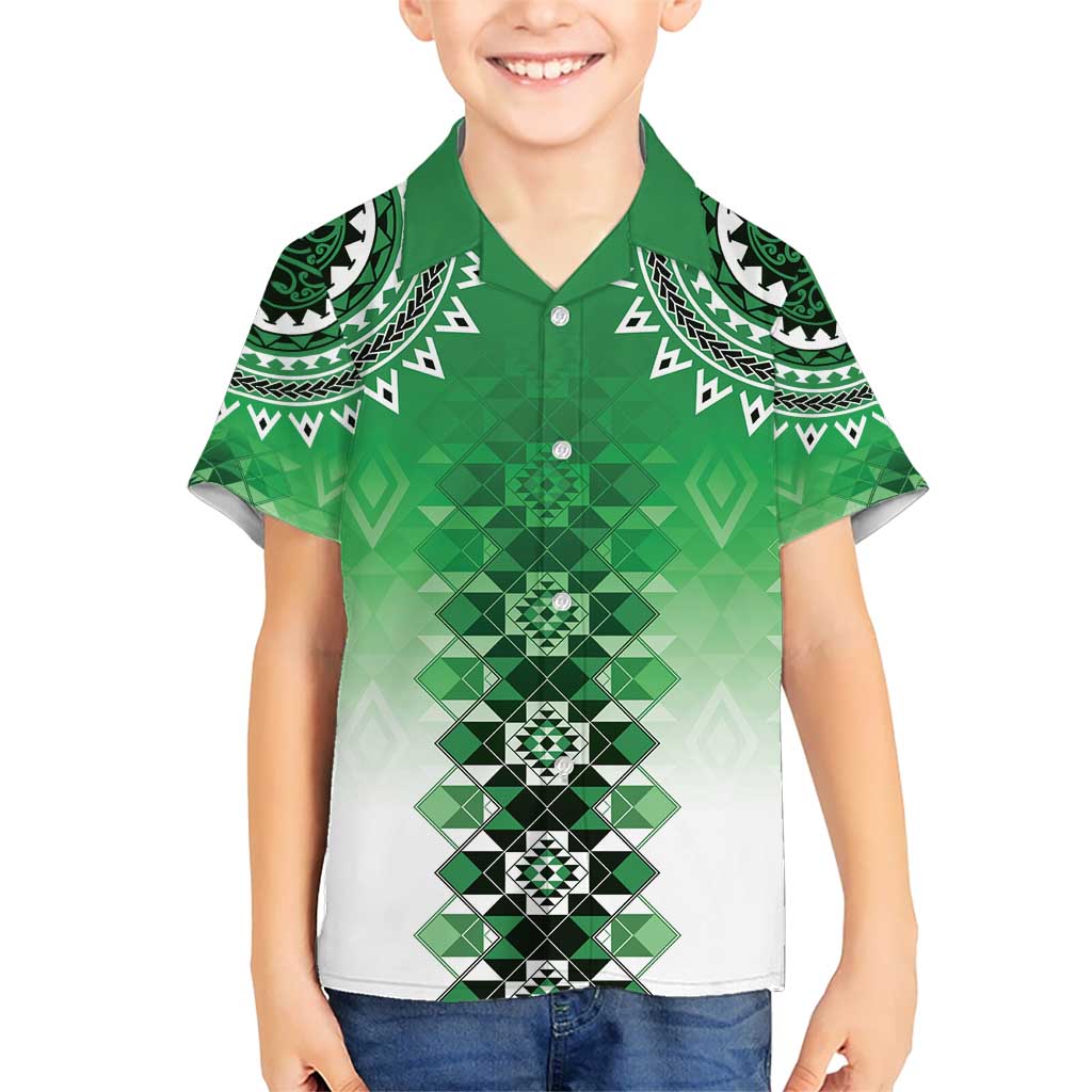 New Zealand Kid Hawaiian Shirt Poutama Mix Green Taniko Inspired Art LT05