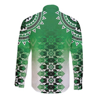 New Zealand Long Sleeve Button Shirt Poutama Mix Green Taniko Inspired Art LT05