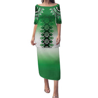 New Zealand Puletasi Poutama Mix Green Taniko Inspired Art LT05 Long Dress Green - Polynesian Pride
