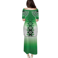 New Zealand Puletasi Poutama Mix Green Taniko Inspired Art LT05 - Polynesian Pride