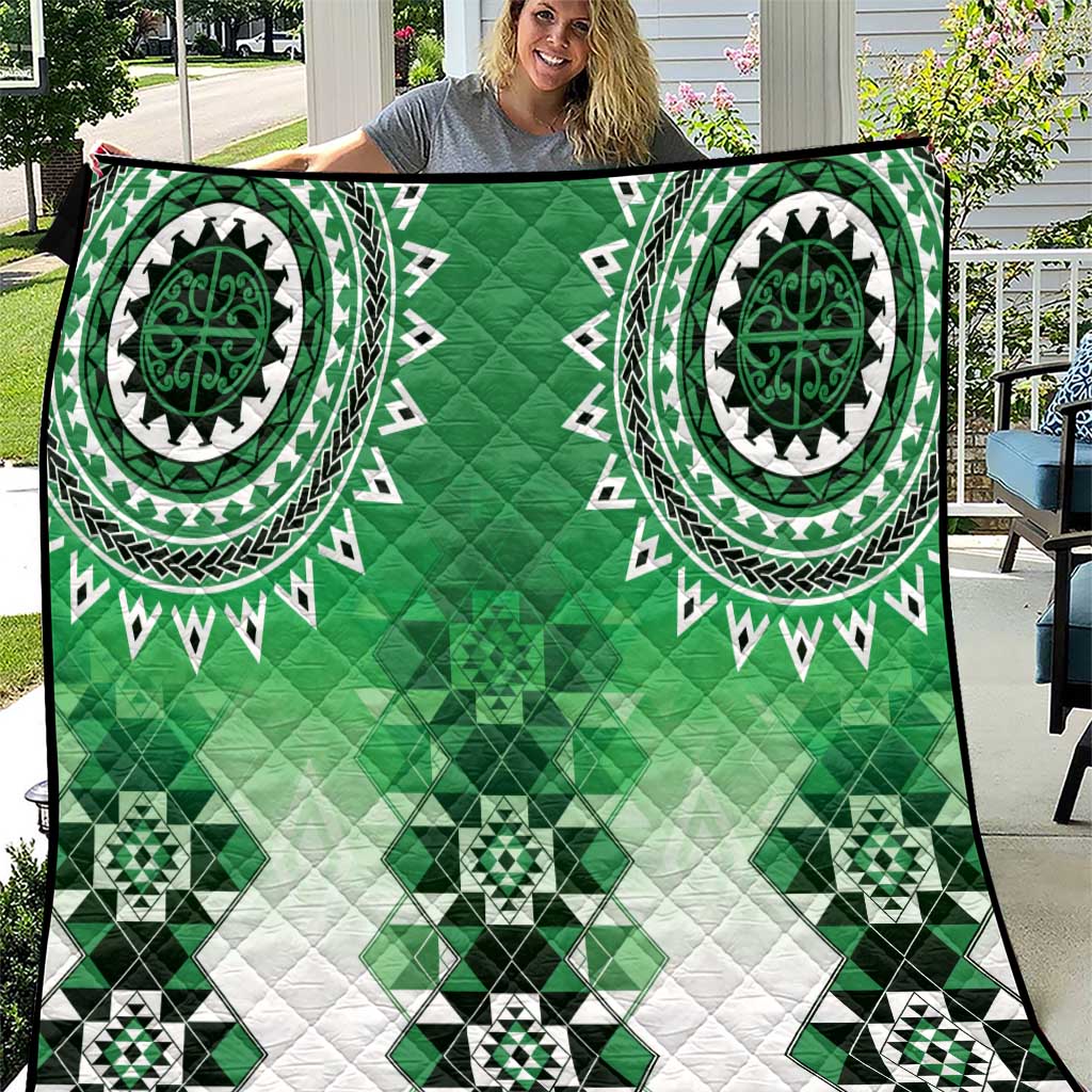 New Zealand Quilt Poutama Mix Green Taniko Inspired Art LT05