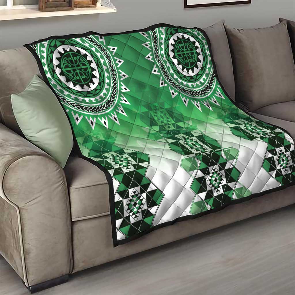 New Zealand Quilt Poutama Mix Green Taniko Inspired Art LT05