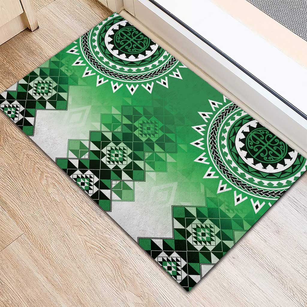 New Zealand Rubber Doormat Poutama Mix Green Taniko Inspired Art LT05 - Polynesian Pride