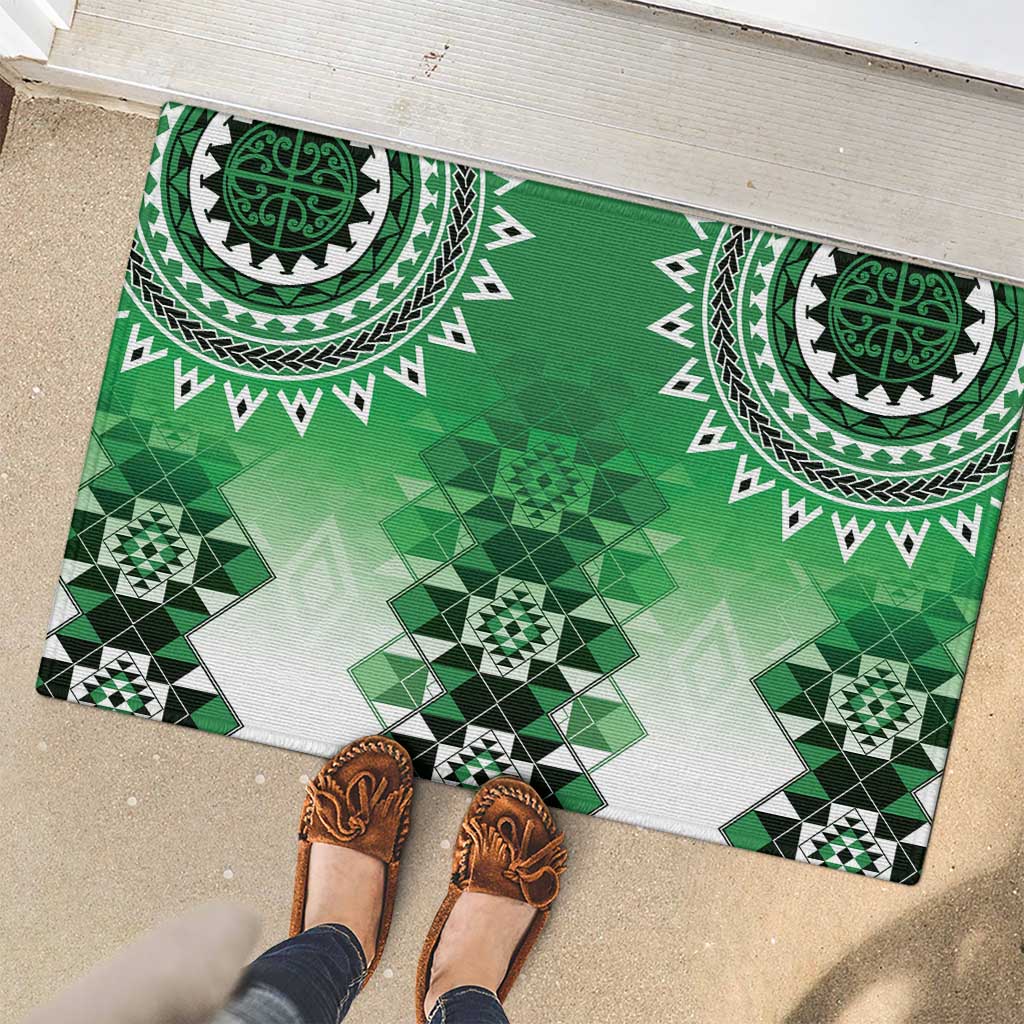 New Zealand Rubber Doormat Poutama Mix Green Taniko Inspired Art LT05 - Polynesian Pride