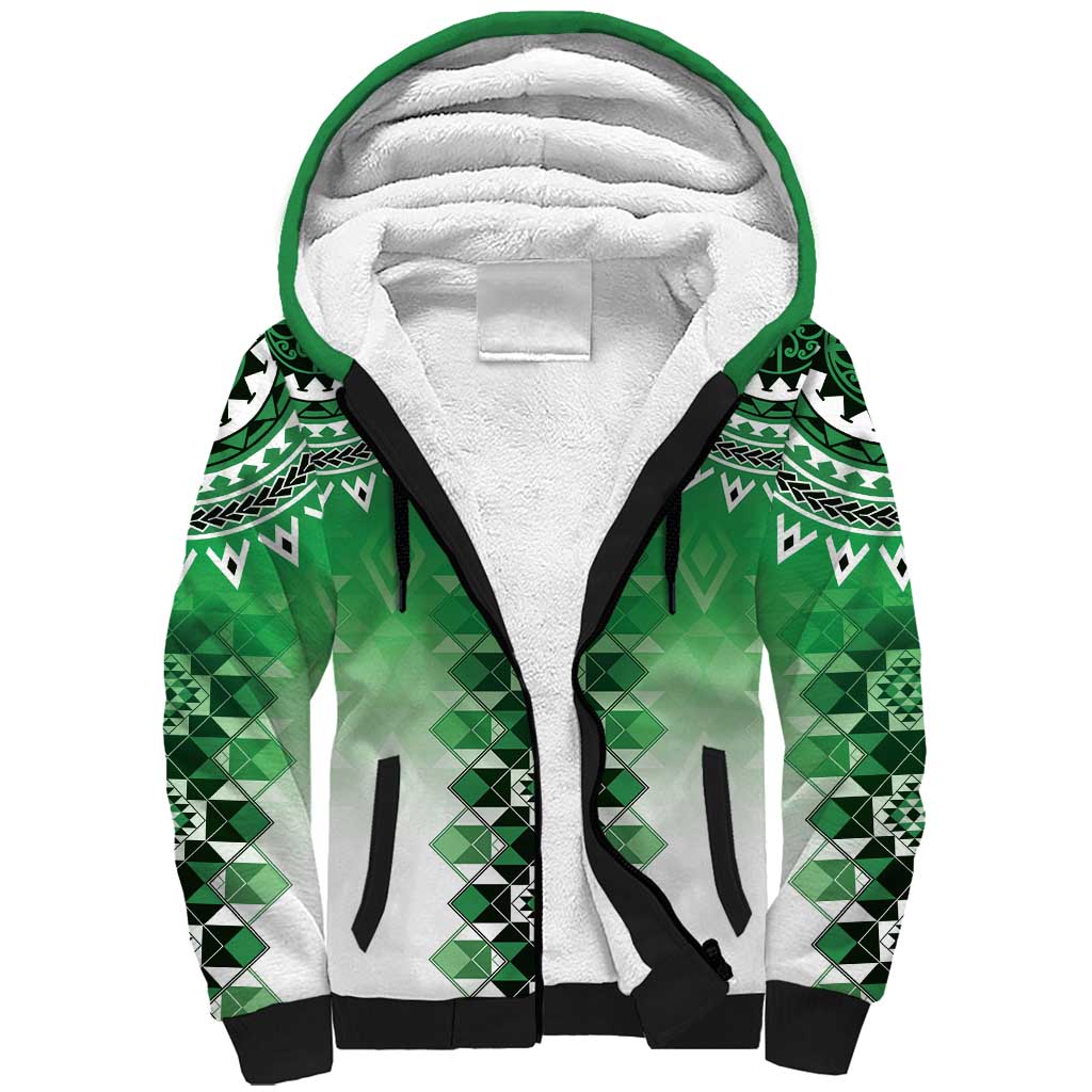 New Zealand Sherpa Hoodie Poutama Mix Green Taniko Inspired Art LT05 Unisex Green - Polynesian Pride