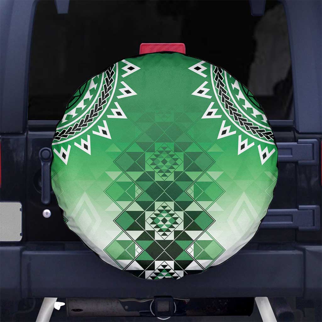 New Zealand Spare Tire Cover Poutama Mix Green Taniko Inspired Art LT05 - Polynesian Pride