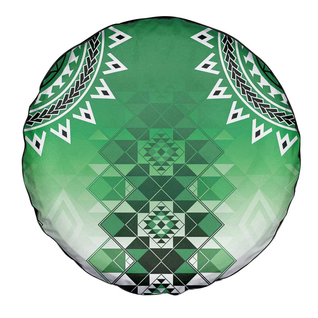 New Zealand Spare Tire Cover Poutama Mix Green Taniko Inspired Art LT05 - Polynesian Pride
