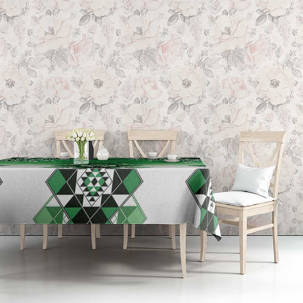 New Zealand Tablecloth Poutama Mix Green Taniko Inspired Art LT05 - Polynesian Pride