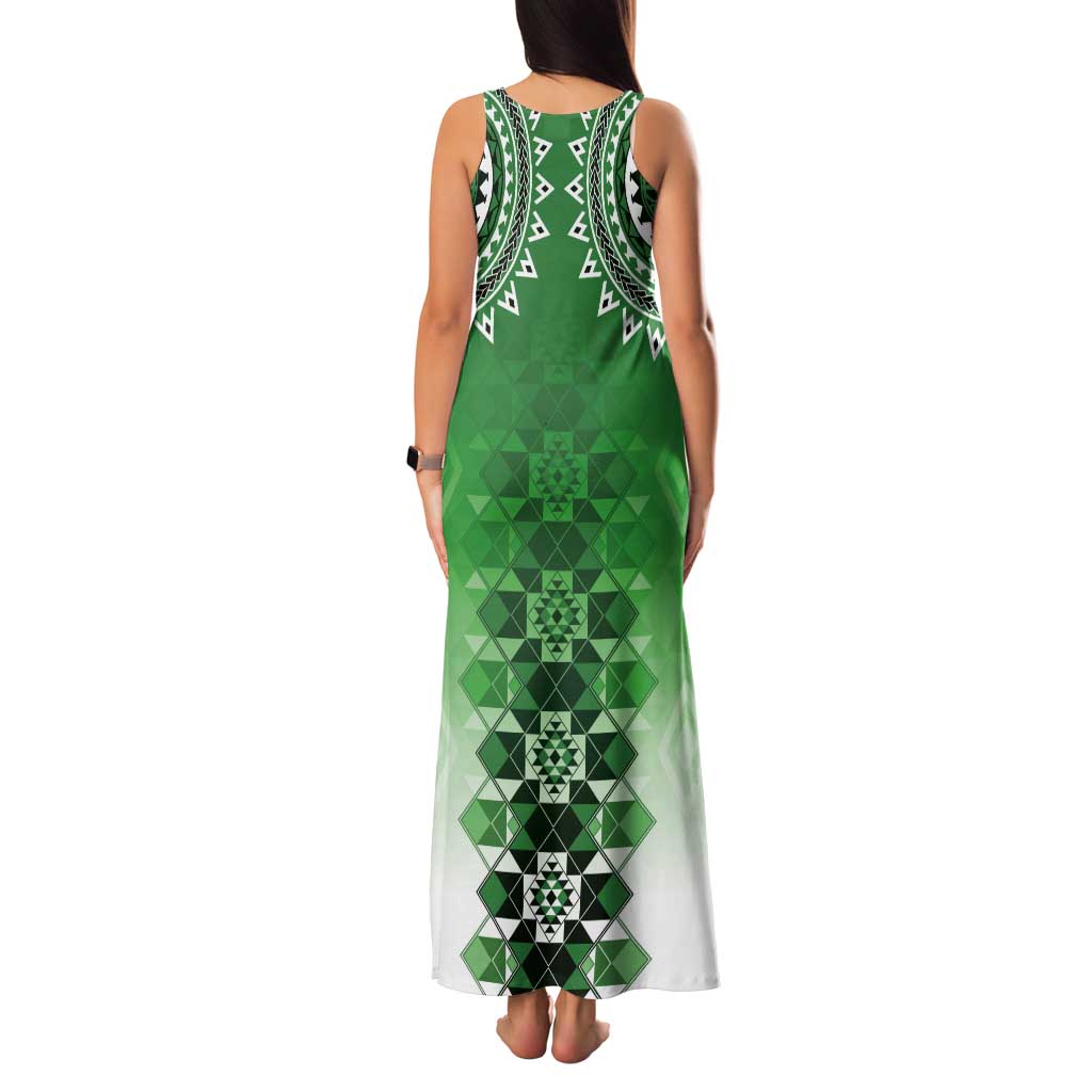 New Zealand Tank Maxi Dress Poutama Mix Green Taniko Inspired Art LT05