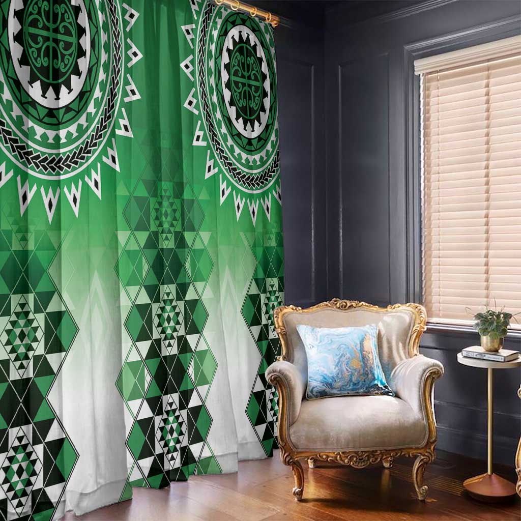 New Zealand Window Curtain Poutama Mix Green Taniko Inspired Art LT05 - Polynesian Pride