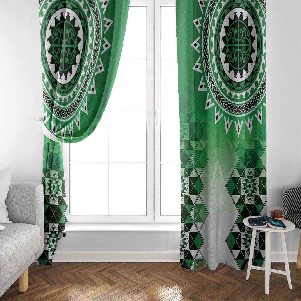New Zealand Window Curtain Poutama Mix Green Taniko Inspired Art LT05 - Polynesian Pride