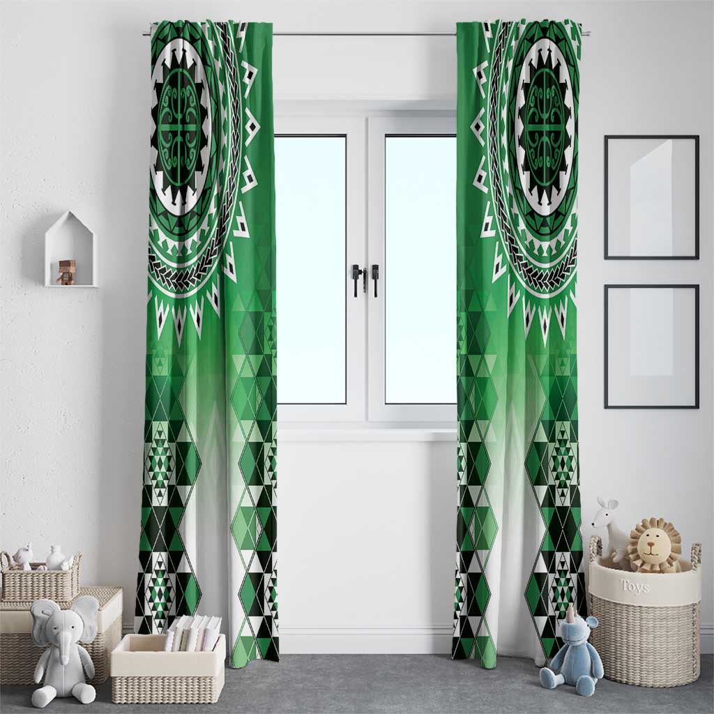 New Zealand Window Curtain Poutama Mix Green Taniko Inspired Art LT05 - Polynesian Pride