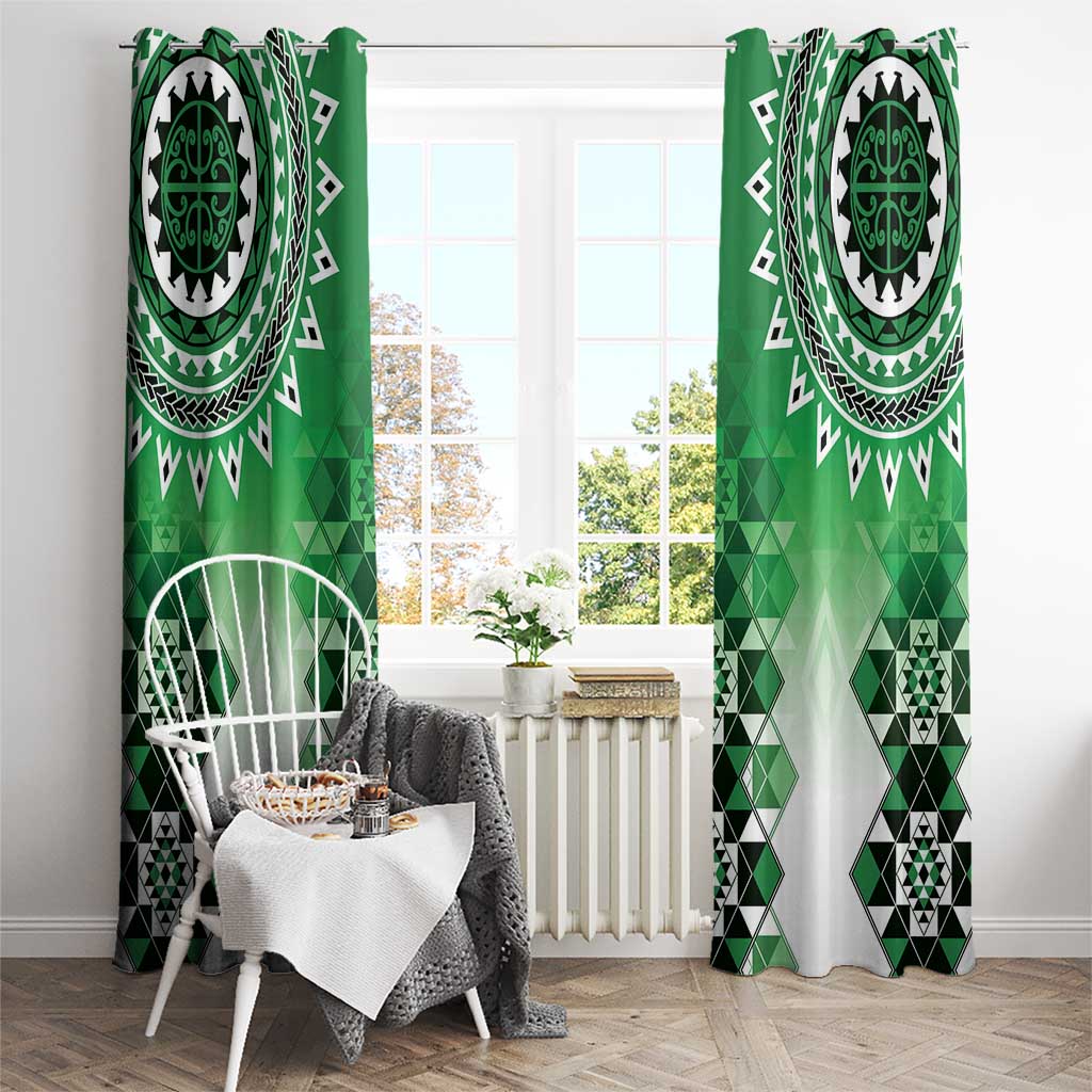 New Zealand Window Curtain Poutama Mix Green Taniko Inspired Art LT05 - Polynesian Pride