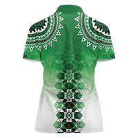 New Zealand Women Polo Shirt Poutama Mix Green Taniko Inspired Art LT05