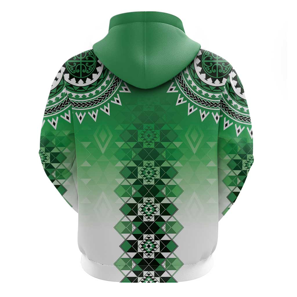 New Zealand Zip Hoodie Poutama Mix Green Taniko Inspired Art LT05