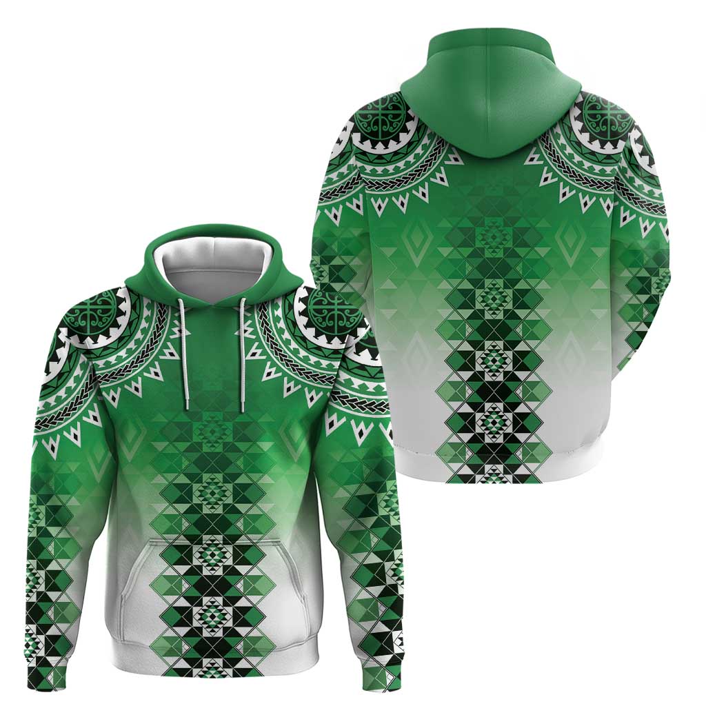New Zealand Zip Hoodie Poutama Mix Green Taniko Inspired Art LT05