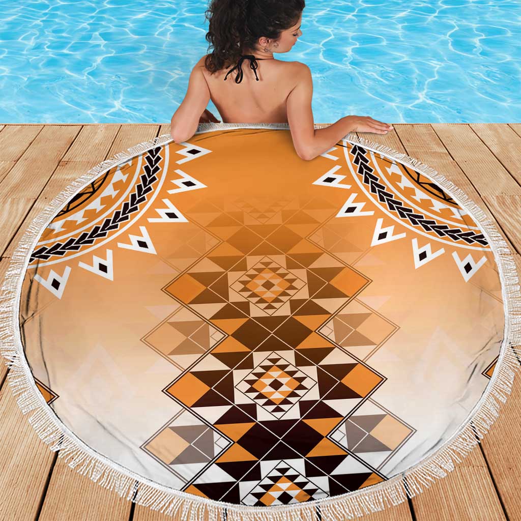 New Zealand Beach Blanket Poutama Mix Orange Taniko Inspired Art LT05 - Polynesian Pride
