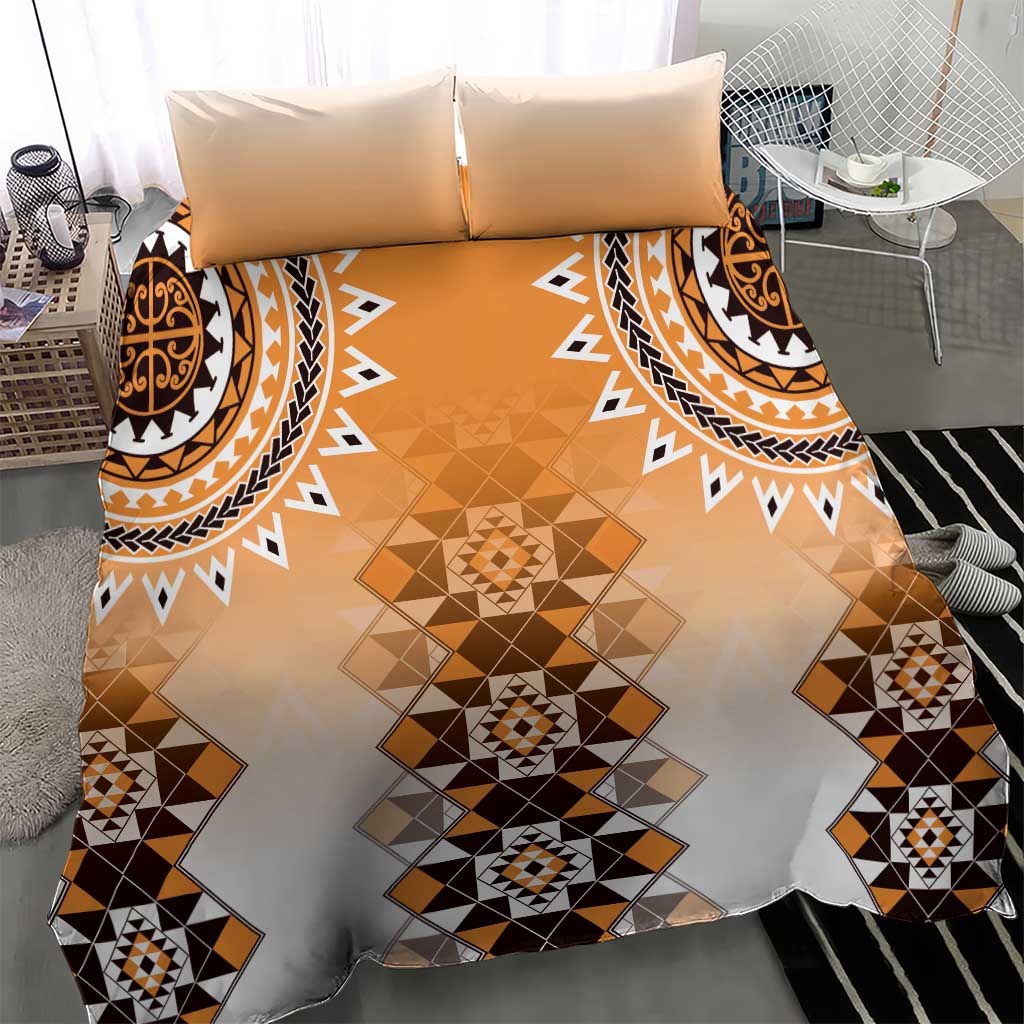 New Zealand Bedding Set Poutama Mix Orange Taniko Inspired Art LT05