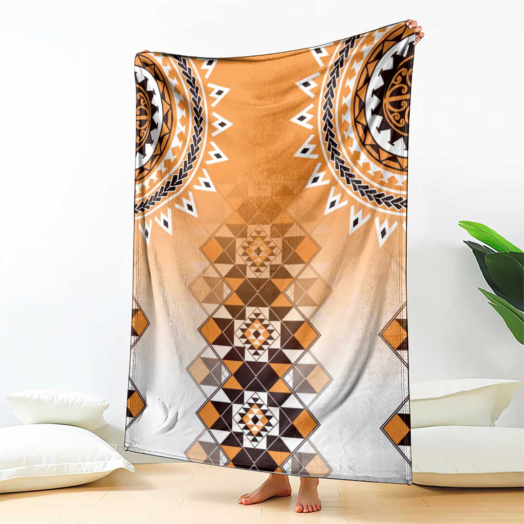 New Zealand Blanket Poutama Mix Orange Taniko Inspired Art LT05 - Polynesian Pride