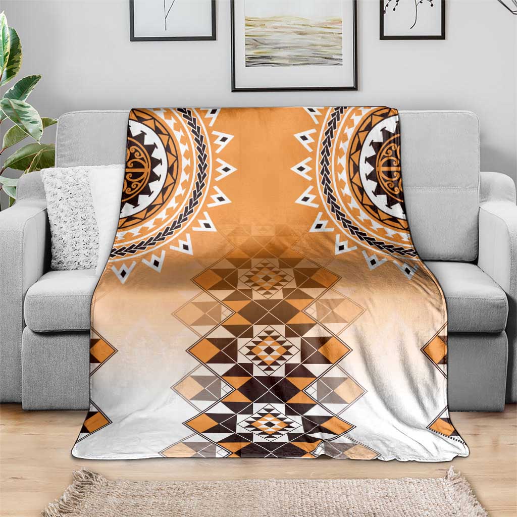 New Zealand Blanket Poutama Mix Orange Taniko Inspired Art LT05 - Polynesian Pride