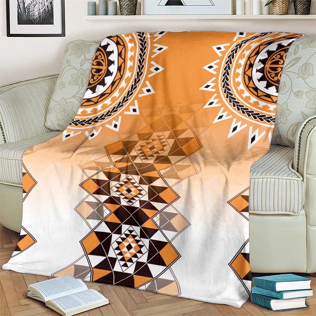 New Zealand Blanket Poutama Mix Orange Taniko Inspired Art LT05 - Polynesian Pride