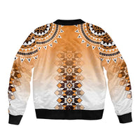 New Zealand Bomber Jacket Poutama Mix Orange Taniko Inspired Art LT05