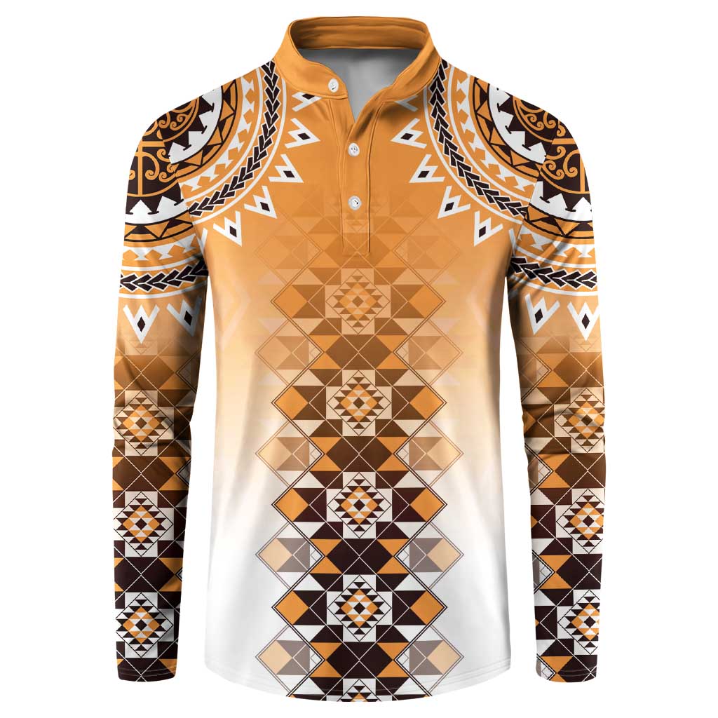 New Zealand Button Sweatshirt Poutama Mix Orange Taniko Inspired Art LT05 Orange - Polynesian Pride