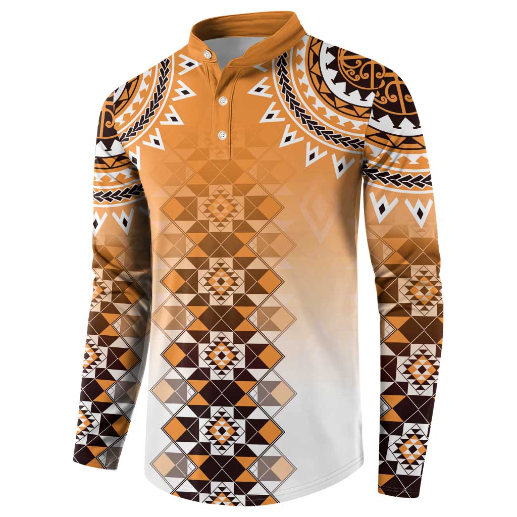New Zealand Button Sweatshirt Poutama Mix Orange Taniko Inspired Art LT05 - Polynesian Pride