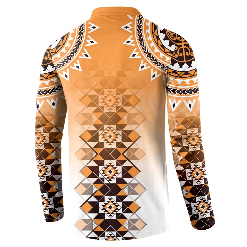New Zealand Button Sweatshirt Poutama Mix Orange Taniko Inspired Art LT05 - Polynesian Pride