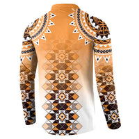 New Zealand Button Sweatshirt Poutama Mix Orange Taniko Inspired Art LT05 - Polynesian Pride